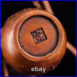 10.2 Chinese Fine Bronze Inlay Gem Hand-made Tree Peony Flower Hang Vase