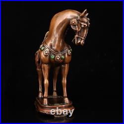 11 Collection Chinese Fine Bronze Hand-made Inlay Gem Animal Tang Horse Statue
