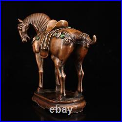 11 Collection Chinese Fine Bronze Hand-made Inlay Gem Animal Tang Horse Statue