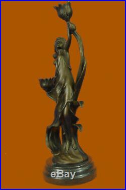16 European Made Folk Excellent Brown Bronze Lotus Flower Candleholder Statue