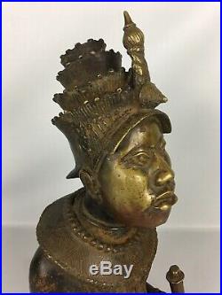 19 Authentic Hand Made African Bronze Prince Statue Bust Benin Tribe Nigeria