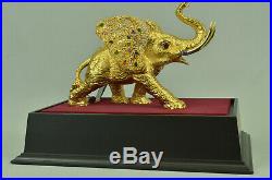 24K Gold African Wildlife Elephant Statue Figurine Bronze Sculpture Hand Made