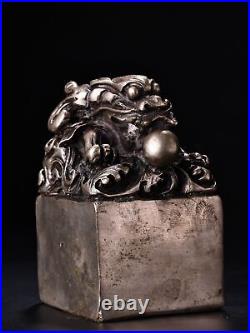 4.7 Chinese Fine Bronze Inlay Gem Hand-made Silvering Auspicious Beast Signet