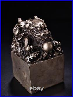4.7 Chinese Fine Bronze Inlay Gem Hand-made Silvering Auspicious Beast Signet
