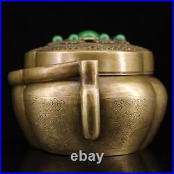 4.9 Chinese Bronze Hand-made Inlay Gem Carve Arabesquitic Carbon Furnace