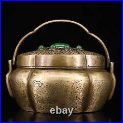4.9 Chinese Bronze Hand-made Inlay Gem Carve Arabesquitic Carbon Furnace