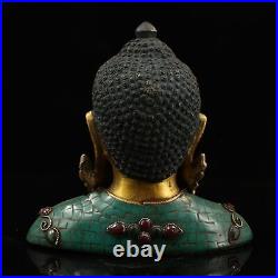 6.7 Chinese Fine Copper Hand-made Inlay Gem Gild Sakyamuni Buddha Statue