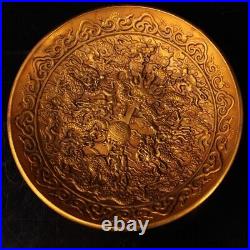 7.1 Chinese Fine Bronze Inlay Gem Hand-made Gilding Animal Nine Dragon Plate