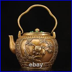 7.9 Chinese Fine Bronze Inlay Gem Hand-made Pomegranate Tree Teapot