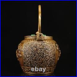 7.9 Chinese Fine Bronze Inlay Gem Hand-made Pomegranate Tree Teapot
