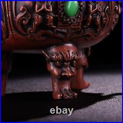 8.7 Chinese Fine Bronze Inlay Gem Hand-made Kylin Arabesquitic Incense Burner
