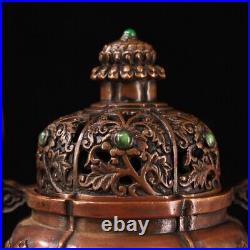 9.1 Chinese Fine Bronze Inlay Gem Hand-made Arabesquitic Incense Burner