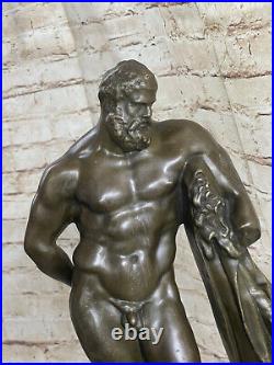 A French Mid Century Patinated Bronze Of Hercules Signed Glycon Hand Made Statue