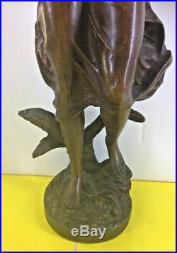 Antique Art Deco Statue Bronzed lamp Base Made in France & Signed By Maker