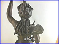 Antique Art Deco Statue Bronzed lamp Base Made in France & Signed By Maker
