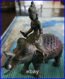 Antique Chinese Bronze Buddha Riding Elephant Hand Made Intricately Etched