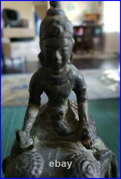 Antique Chinese Bronze Buddha Riding Elephant Hand Made Intricately Etched