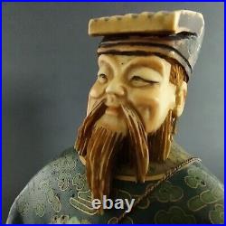 Antique Collectible Bronze Gild Cloisonne Confucius Statue Figurine Wooden base