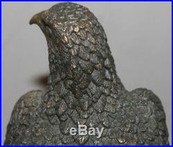 Antique European Hand Made Bronze Eagle Statuette With Black Marble Base
