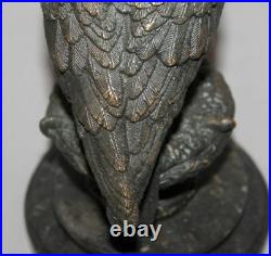 Antique European Hand Made Bronze Eagle Statuette With Black Marble Base