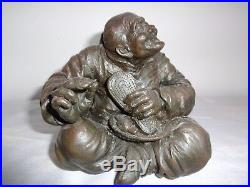 Antique Hand Made Bronze Old Man with Shoe Statue Figurine One Of Kind