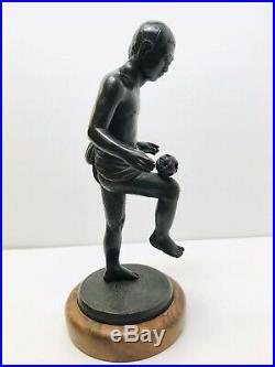 Antique Japanese Meiji Bronze Hand Made Statue People Play Woven ball, 3.75 Lbs