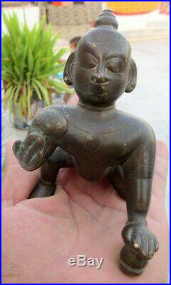 Antique Old Rare Hand Made Brass Tradition Family Deity Hindu God Krishna Statue