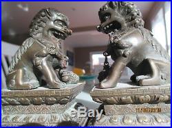Antique Pair of Exquisite Bronze Made in China Foo Dogs