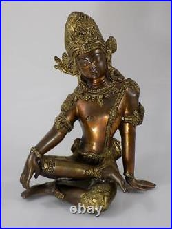 Antique Seated Deity Buddha Nepal Bronze Statue Asiatika 20th Century Sculpture