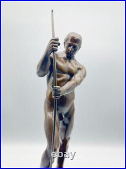 Antique XXL Bronze Act Otto Giant Arch Tensioning Athlete In Excellent Condition