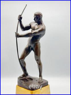 Antique XXL Bronze Act Otto Giant Arch Tensioning Athlete In Excellent Condition
