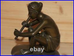 Antique hand made bronze flute player boy figurine