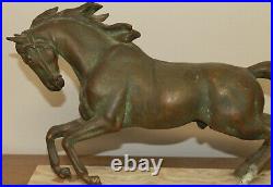 Antique hand made bronze horse statuette with marble base