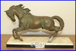 Antique hand made bronze horse statuette with marble base