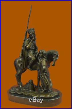 Arab Man Horse Made Scene Woman Bronze Statue Sculpture Hand Deco Art Made Gift