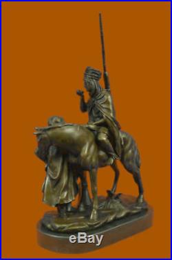 Arab Man Horse Made Scene Woman Bronze Statue Sculpture Hand Deco Art Made Gift