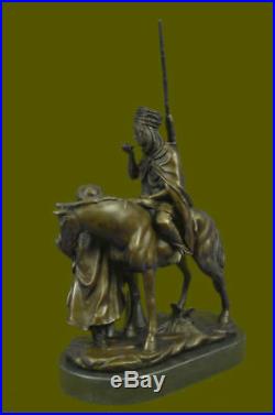 Arab Man Horse Made Scene Woman Bronze Statue Sculpture Hand Deco Art Made Sale