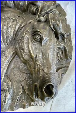 Art Deco 100% Bronze Sculpture Statue Figure Hand Made Horse Wall Plaque Statue