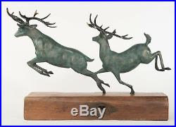 Art Deco European Hand Made Extra Large Two Running Stag Deer Buck Bronze Statue
