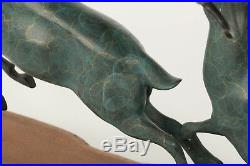 Art Deco European Hand Made Extra Large Two Running Stag Deer Buck Bronze Statue