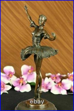Art Deco Hand Made Ballerina Ballet Bronze Figurine Marble Base Figure Statue