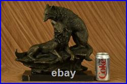 Art Deco Hand Made Bronze Sculpture Two Lonely Wolves Wolf Statue Figurine Sale