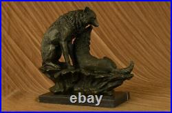 Art Deco Hand Made Bronze Sculpture Two Lonely Wolves Wolf Statue Figurine Sale