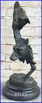 Art Deco Hand Made Bronze Sculpture Two Lonely Wolves Wolf Statue Sale