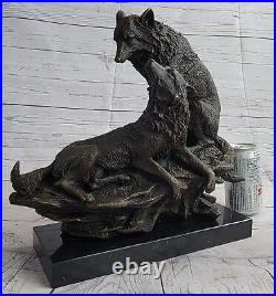 Art Deco Hand Made Bronze Sculpture Two Lonely Wolves Wolf Statue Sale Artwork