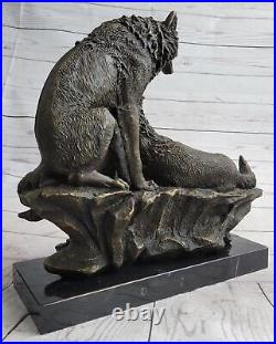 Art Deco Hand Made Bronze Sculpture Two Lonely Wolves Wolf Statue Sale Artwork