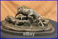 Art Deco Hand Made Confrontation between stag and Dogs Bronze Sculpture Figurine