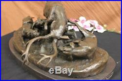 Art Deco Hand Made Confrontation between stag and Dogs Bronze Sculpture Figurine
