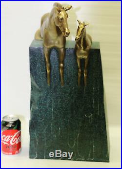 Art Deco Hand Made Large Horse with Baby Colt Bronze Sculpture Gilt Statue