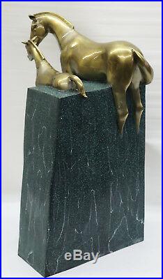 Art Deco Hand Made Large Horse with Baby Colt Bronze Sculpture Gilt Statue